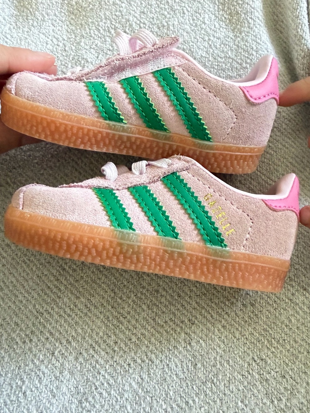 adidas Gazelle Kids' Pink & Green Suede Sneaker